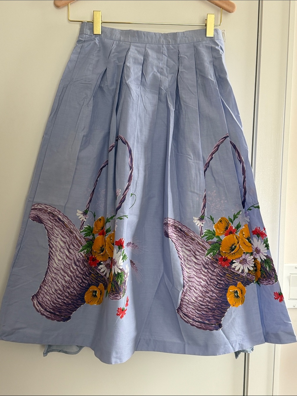 Lucie Linden Vintage Cotton Blue Floral Pleated Skirt Size:38